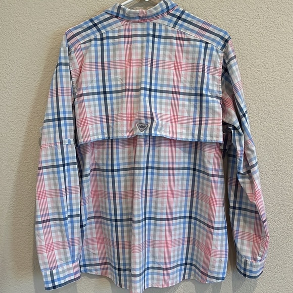 Columbia PFG pink and blue plaid long sleeve button down fishing shirt - Picture 6 of 9